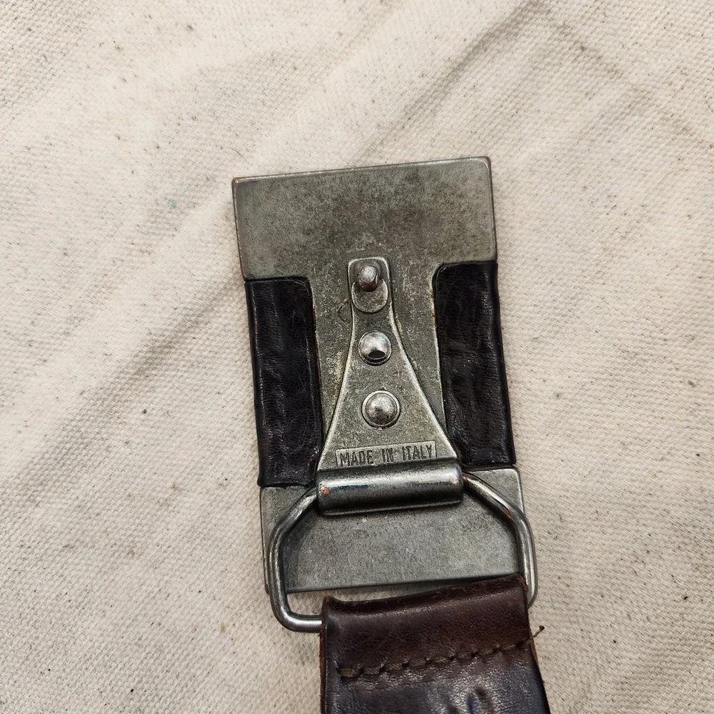 Express Men's Brown Leather Belt Size 36 Made in Italy Silver Tone Buckle Y2k